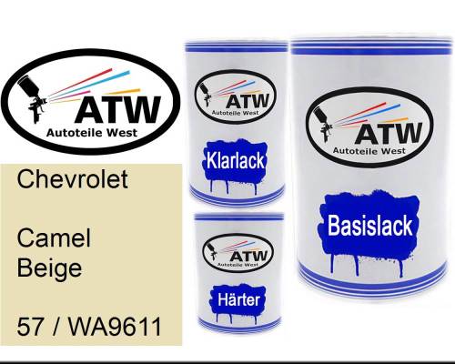 Chevrolet, Camel Beige, 57 / WA9611: 500ml Lackdose + 500ml Klarlack + 250ml Härter - Set, von ATW Autoteile West.